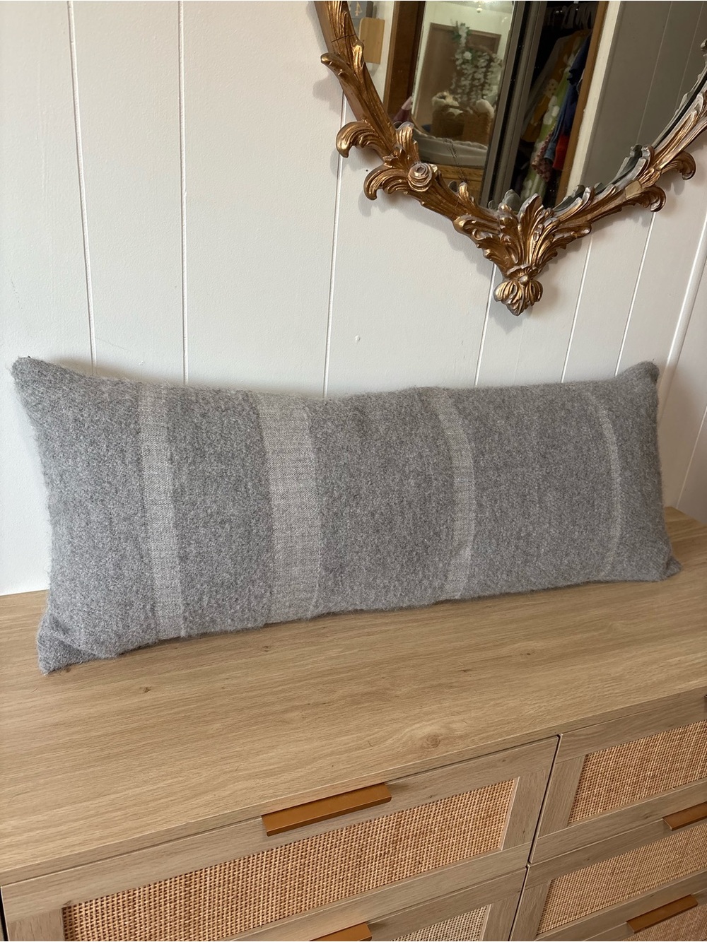 Restoration Hardware Gray Striped Lumbar Pillow